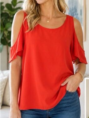Medium Nine West Bright coral Cold-Shoulder Blouse